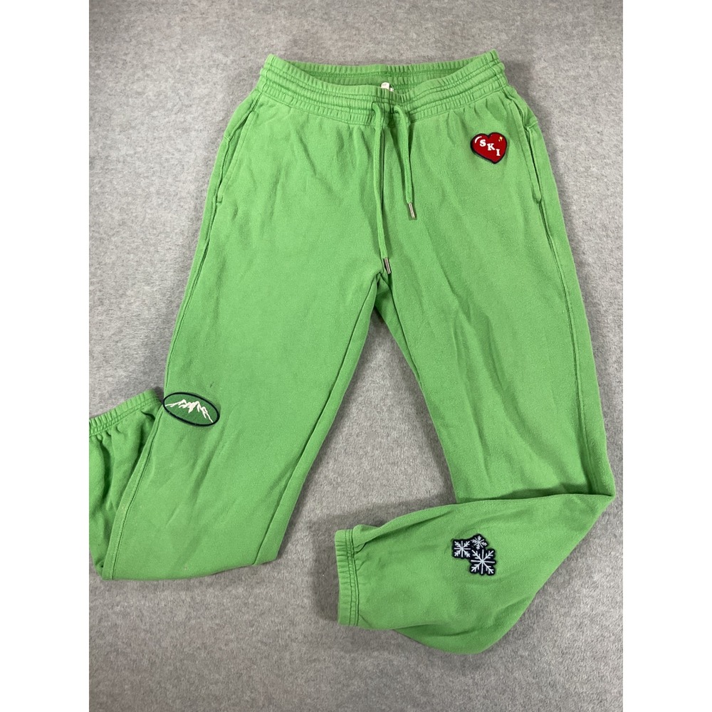 Aerie Green Ski Patch Joggers Sweatpants Women XS Cotton Blend French Terry 2650